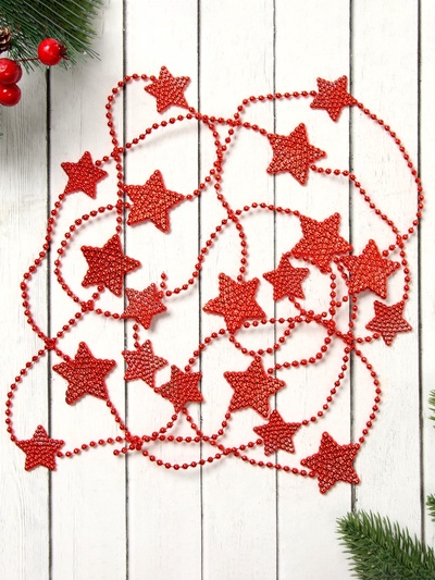Бусы на ёлку «Объёмные звёзды», длина 2.7 м, красные