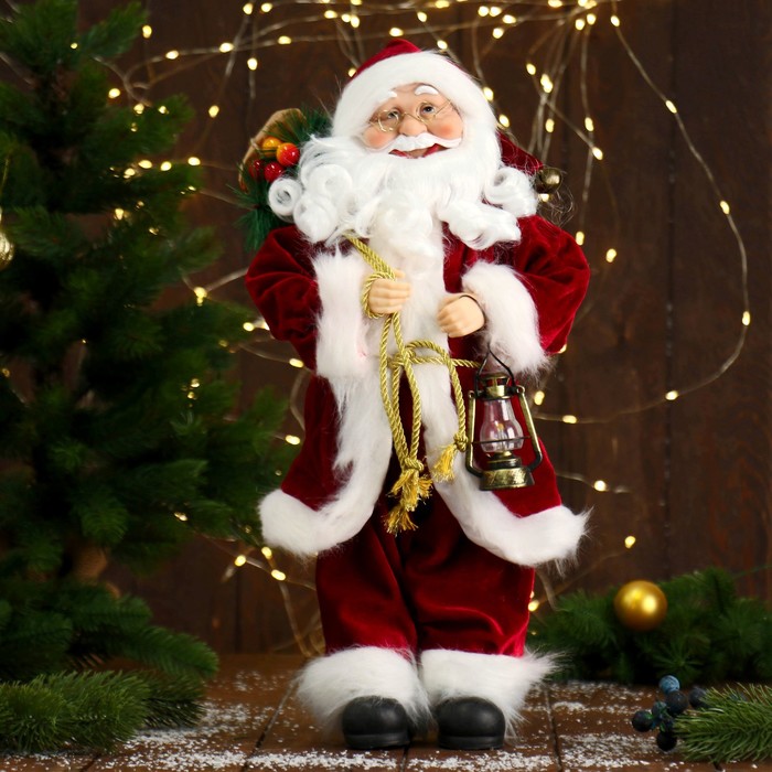 Дед Мороз "В красной шубке, с фонарём" 45 см - фото 1908479741