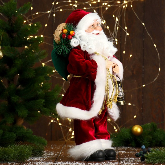 Дед Мороз "В красной шубке, с фонарём" 45 см - фото 1908479742