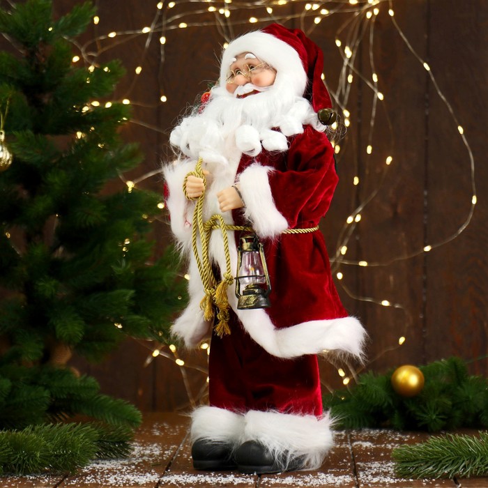 Дед Мороз "В красной шубке, с фонарём" 45 см - фото 1908479744