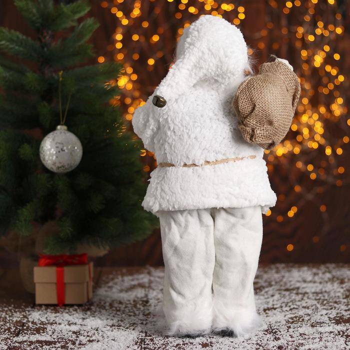 Дед Мороз "В белой шубке, с фонариком" 43 см - фото 1908479747