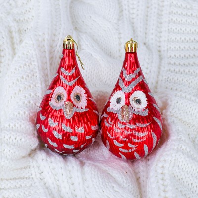 Украшение ёлочное "Совята" (набор 2 шт) 7х12 см красный