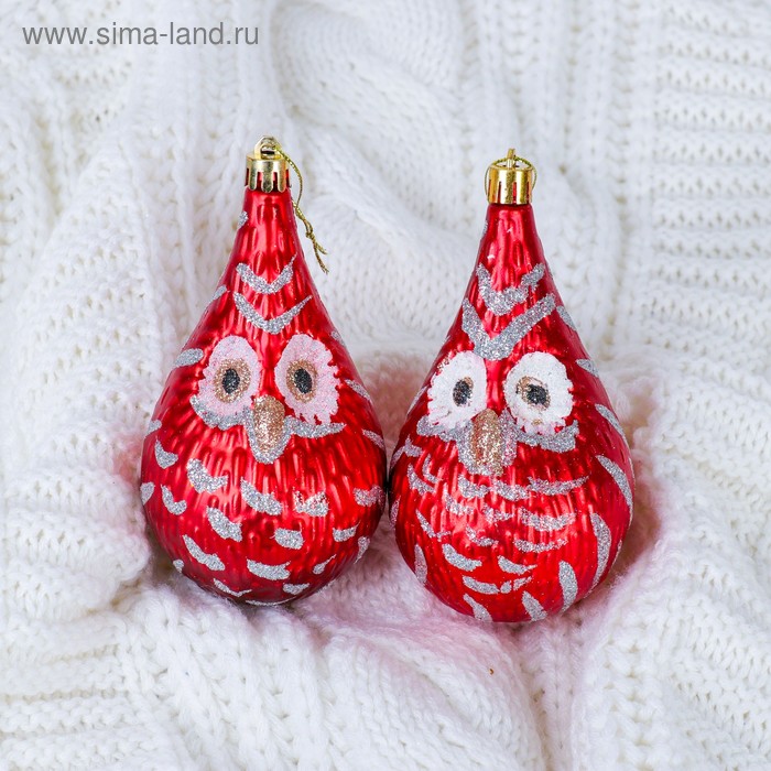 Украшение ёлочное "Совята" (набор 2 шт) 7х12 см красный - Фото 1