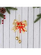 Ёлочная игрушка «Зимнее волшебство. Бантик с бубенчиками» пластик, 11.5×10 см, золотисто-красный - Фото 2