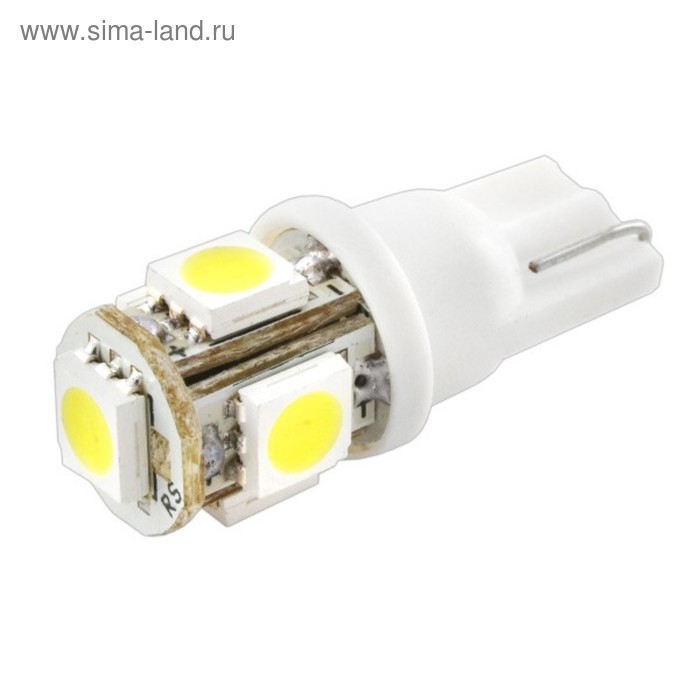 Лампа светодиодная T10(W5W), 12В 5 SMD диодов, без цоколя Skyway, ST10-0550 W/ST10-5SMD-5050 Вт S08201124 - Фото 1