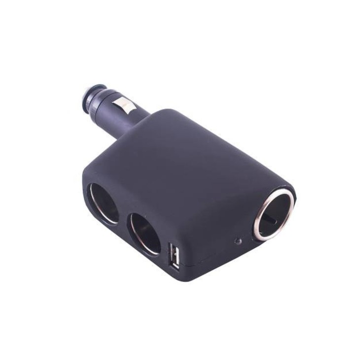 Разветвитель прикуривателя 2 гнезда + USB Skyway черный, USB 1A, предохранитель 10А, S02301010