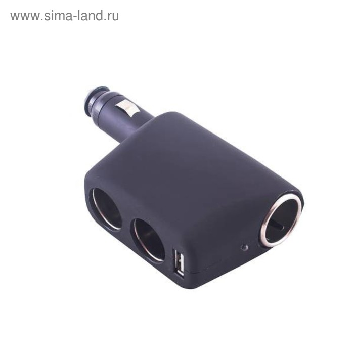 Разветвитель прикуривателя 2 гнезда + USB Skyway черный, USB 1A, предохранитель 10А, S02301010 - Фото 1