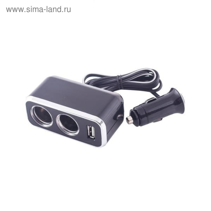 Разветвитель прикуривателя 2 гнезда + USB Skyway черный, предохранитель 10А, USB 1A, S02301016 - Фото 1