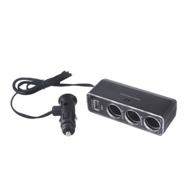 Разветвитель прикуривателя 3 гнезда + USB Skyway черный предох. 5А, USB 2000mA S02301024, S02301024