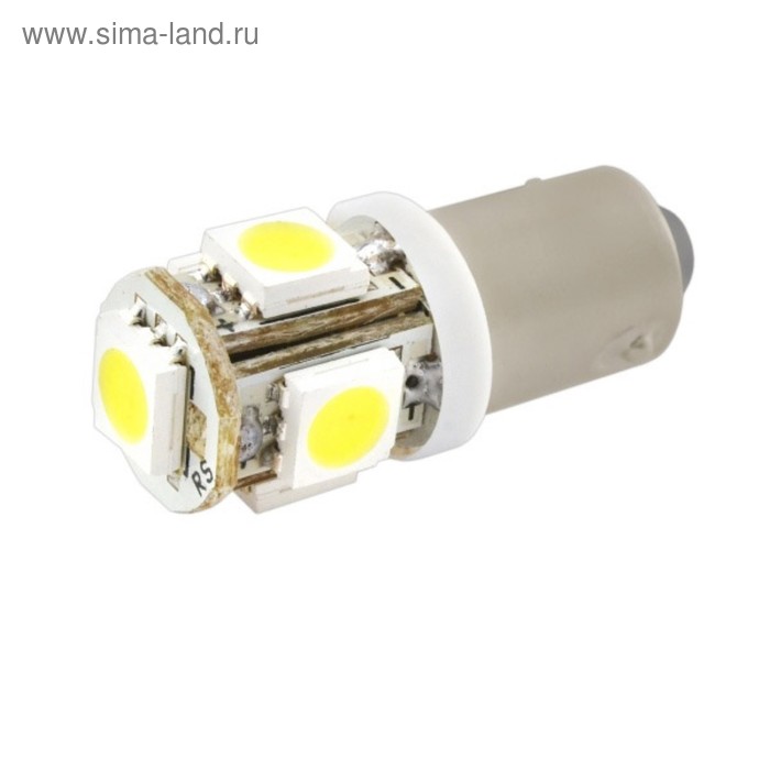Лампа светодиодная Skyway T8.5 (T4), 12 В, 5 SMD диодов, с цоколем BA9S, S08201233 - Фото 1