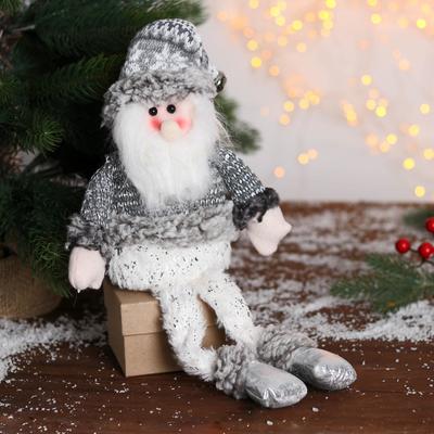 Мягкая игрушка "Дед Мороз с бубенчиком - длинные ножки" 10*40 см серебро