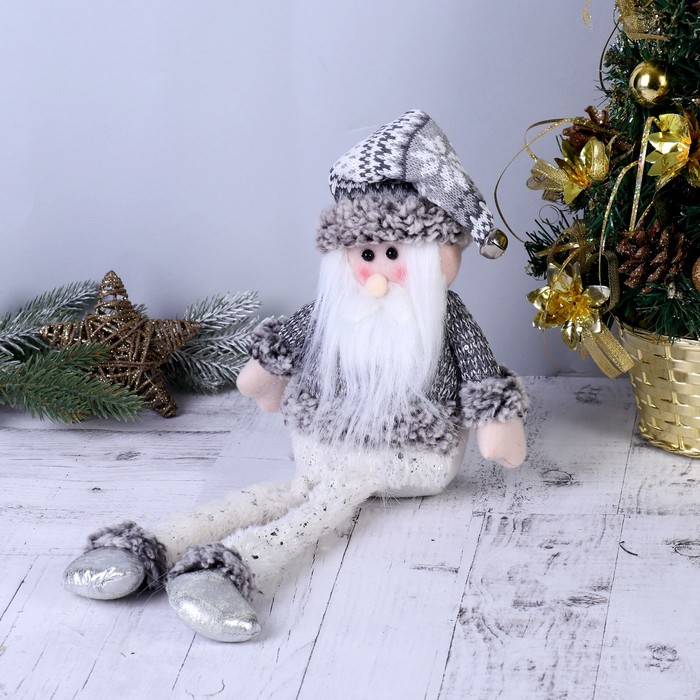 Мягкая игрушка "Дед Мороз с бубенчиком - длинные ножки" 10*40 см серебро - фото 1907021990