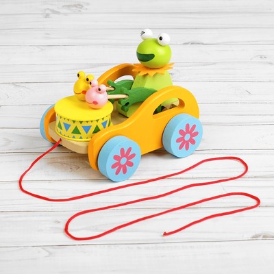 Каталка детская «Животные с барабанами», на верёвке, МИКС