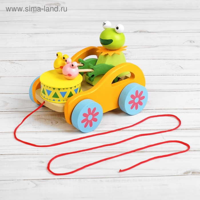 Каталка детская «Животные с барабанами», на верёвке, МИКС - Фото 1