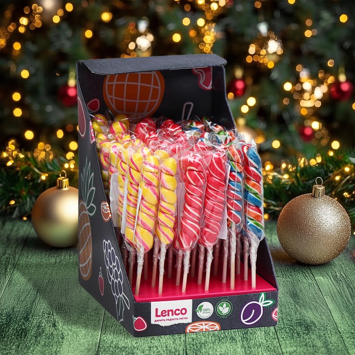 Карамель леденцовая новогодняя Lenco, «Спираль», со вкусом дыня, малина, бабл-гам, 15 г - Фото 1