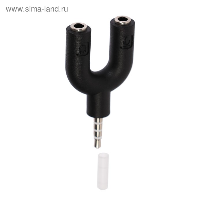 Разветвитель LuazON, Jack 3.5 мм (4pin)(m)-2xJack 3.5 (3 pin)(f), для микро и наушников - Фото 1