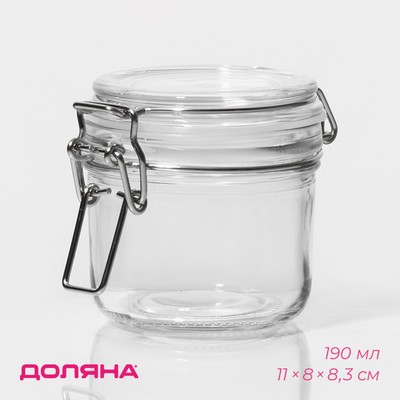 Банка для сыпучих Доляна «Галерея», 190 мл, 11×8×8.3 см, с бугельным замком, стекло, прозрачная