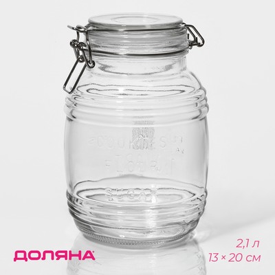 Банка для сыпучих Доляна «Уют», 2.1 л, 12×19 см, с бугельным замком, стекло, прозрачная