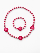 Набор детских украшений Выбражулька «Сердечки полоска», 2 предмета: колье, браслет d=6 см бело-розовый - Фото 1