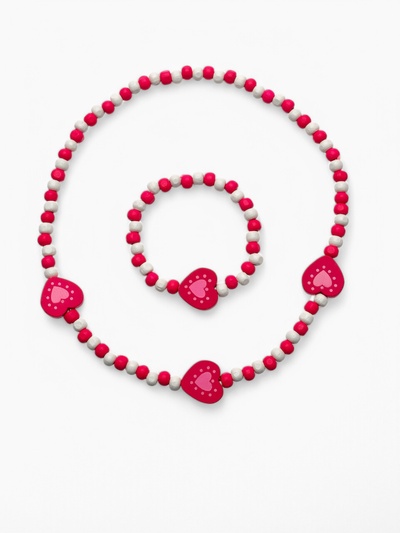 Набор детских украшений Выбражулька «Сердечки полоска», 2 предмета: колье, браслет d=6 см бело-розовый