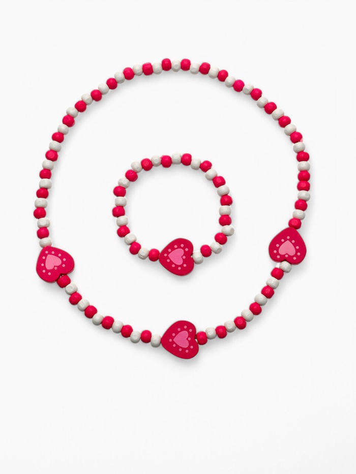 Набор детских украшений Выбражулька «Сердечки полоска», 2 предмета: колье, браслет d=6 см бело-розовый
