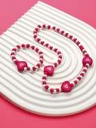 Набор детских украшений Выбражулька «Сердечки полоска», 2 предмета: колье, браслет d=6 см бело-розовый - Фото 2