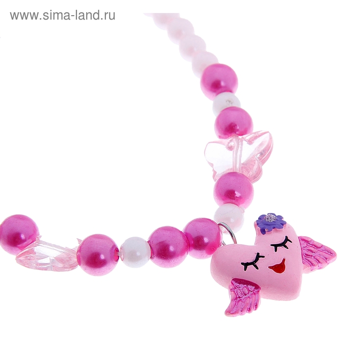 Кулон детский "Выбражулька" сердце с крыльями, цвет розовый - Фото 1