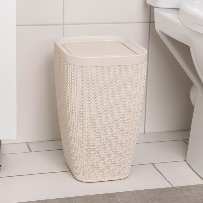 Контейнер для мусора «Вязаное плетение», 10 л, бежевый - Фото 1