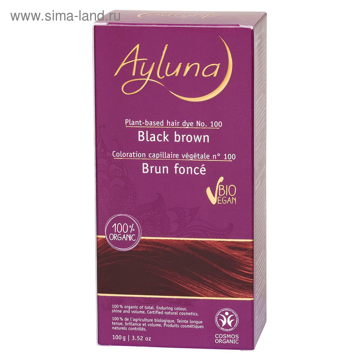 Краска для волос Ayluna, растительная, оттенок 100 черно-коричневый, 100 г - Фото 1