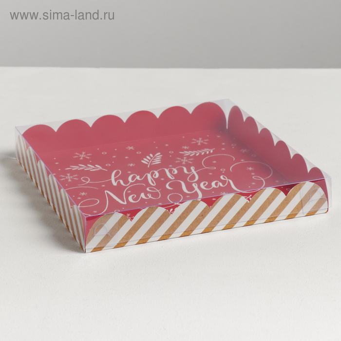 Коробка для кондитерских изделий с PVC крышкой Happy new year, 21 × 21 × 3 см - Фото 1