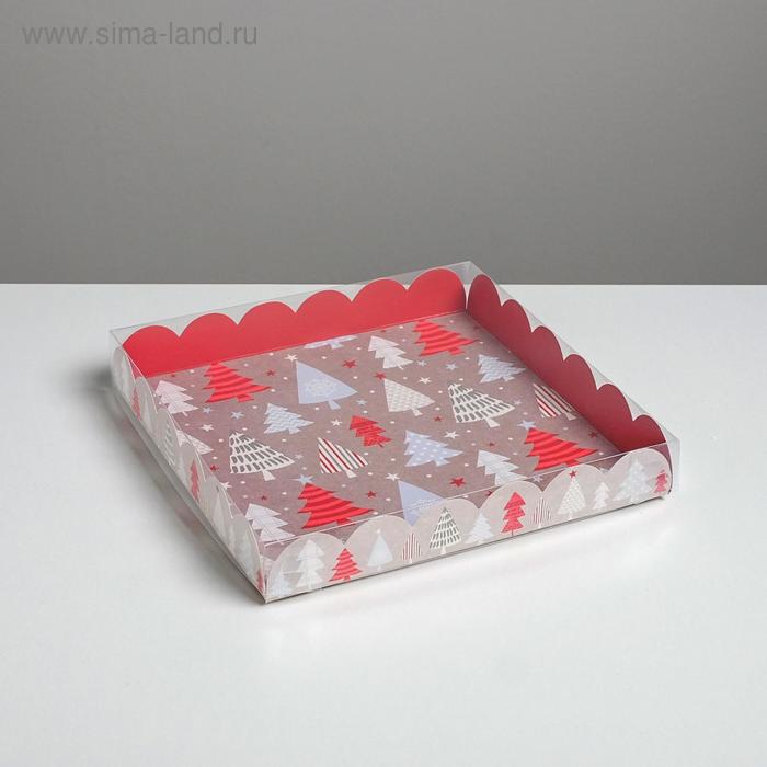 Коробка для кондитерских изделий с PVC крышкой «Ёлочки», 21 × 21 × 3 см - Фото 1