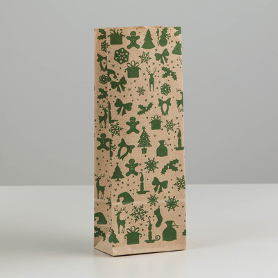 Пакет бумажный фасовочный "Новогодний зеленый", 8 х 5 х 22,5 см