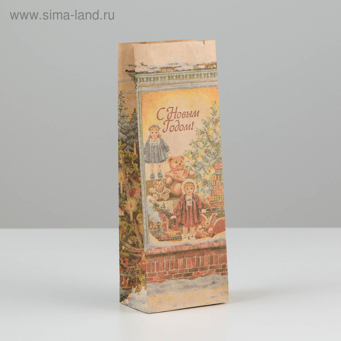 Пакет бумажный фасовочный "Новогодняя витрина", крафт , 8 х 5 х 22,5 см - Фото 1
