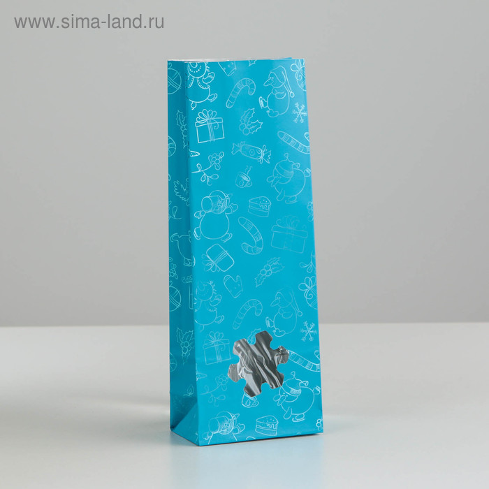 Пакет бумажный фасовочный "Снежинка", голубой с окном, 8 х 5 х 22,5 см - Фото 1