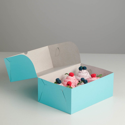 Упаковка на 6 капкейков, без окна, голубая, 25 х 17 х 10 см