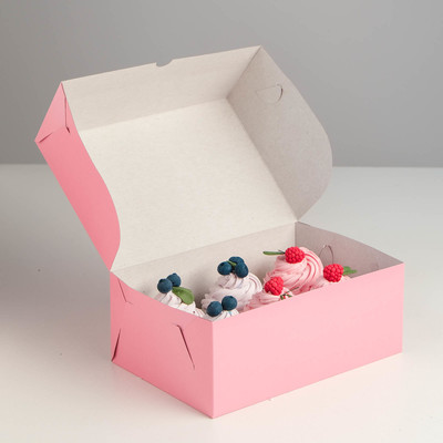 Упаковка на 6 капкейков, без окна, розовая, 25 х 17 х 10 см