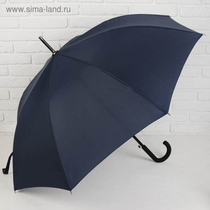 Зонт - трость полуавтоматический «Однотонный», 8 спиц, R = 56 см, цвет тёмно-синий, 1931 - Фото 1