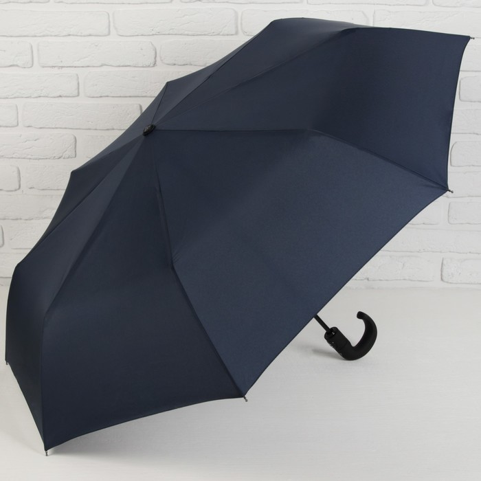 Зонт автоматический «Однотонный», 3 сложения, 8 спиц, R = 51 см, цвет синий - фото 1905573696