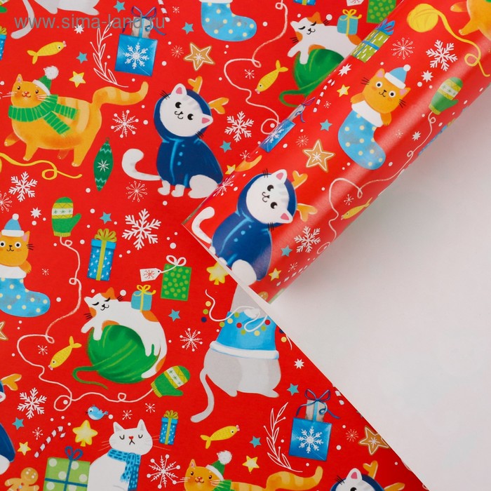 Бумага упаковочная глянцевая «Котики», 70 × 100 см - Фото 1