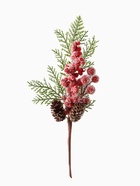 Еловая ветка декоративная «Зимнее волшебство. Грёзы», хвоя, ягоды, шишки иней, 28 см (комплект 2 шт) - фото 59756472