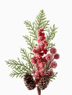 Еловая ветка декоративная «Зимнее волшебство. Грёзы», хвоя, ягоды, шишки иней, 28 см (комплект 2 шт) - фото 59756473