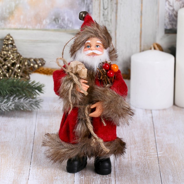 Дед Мороз "В красной шубке, с хворостом" 16 см - фото 1908480965