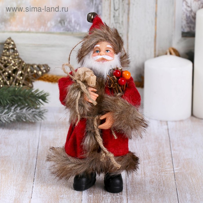 Дед Мороз "В красной шубке, с хворостом" 16 см - Фото 1