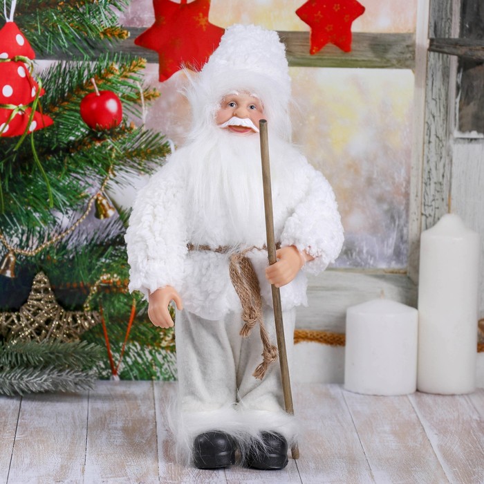 Дед Мороз "В белой шубке, с посохом" 28 см - фото 1908480969