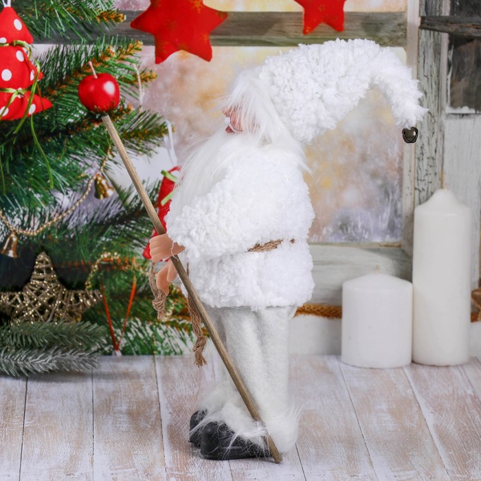 Дед Мороз "В белой шубке, с посохом" 28 см - фото 1927484163