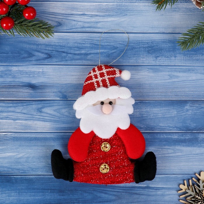 Мягкая подвеска "Дед Мороз сидящий" 11,5х13,5 см, бело-красный - Фото 1