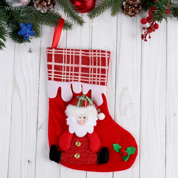 Носок для подарков "Снежный кантик" 18*25 см, дед мороз, красный - Фото 1