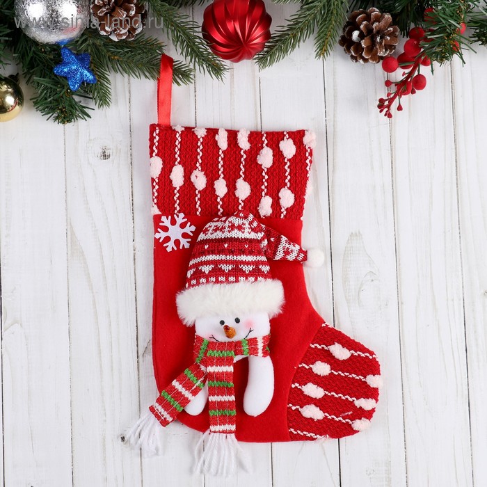 Носок для подарков "Снежная гирлянда" 16,5*25,5 см, снеговик - Фото 1