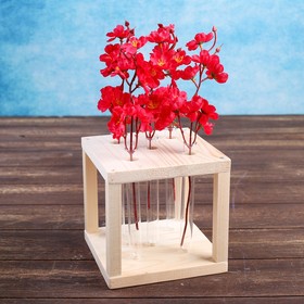 Кашпо деревянное 15.5×15.5×16.5 см с 5 колбами "Квадрат", натуральный