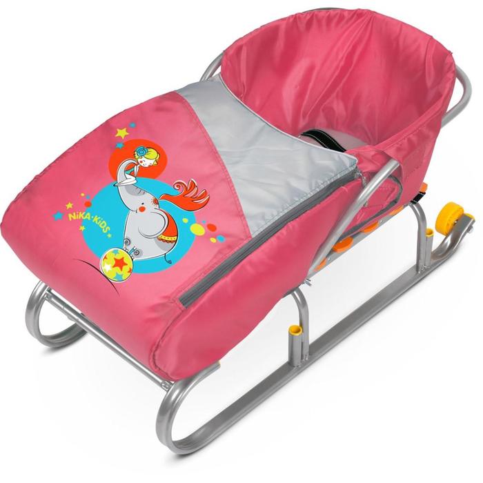 Сиденье для санок с девочкой и слоном, красный - Фото 1